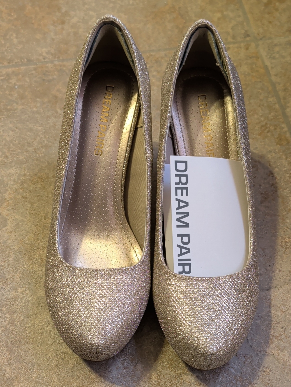 Dream Pairs Glitter Round-Toe Pumps - Gold